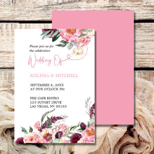Wedding Boho Theme Blush Pink Burgundy Peony Roses Invitation
