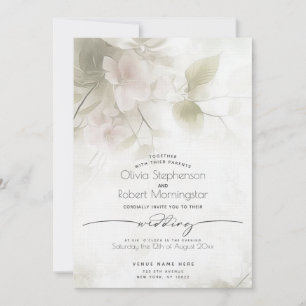 WEDDING    Boho Watercolor Peach Blossoms  Invitation
