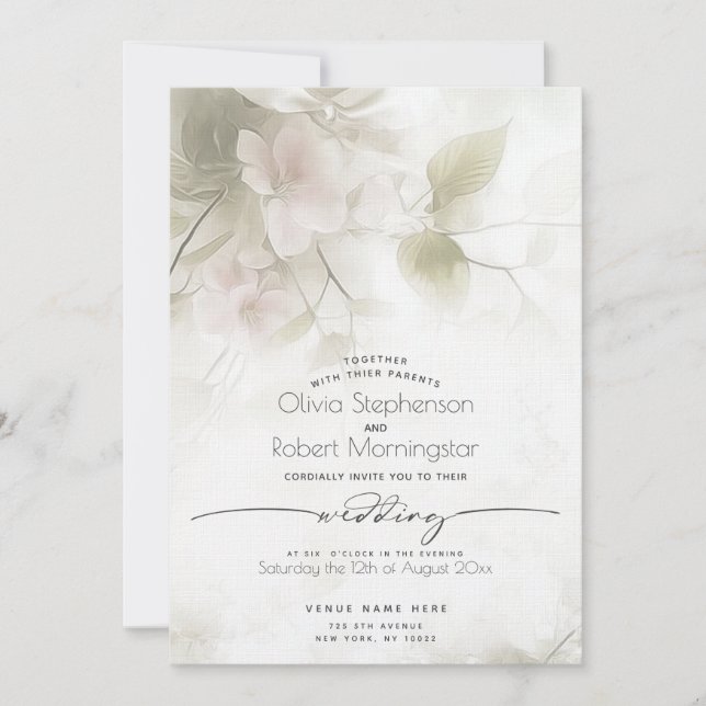 WEDDING  | Boho Watercolor Peach Blossoms  Invitation (Front)