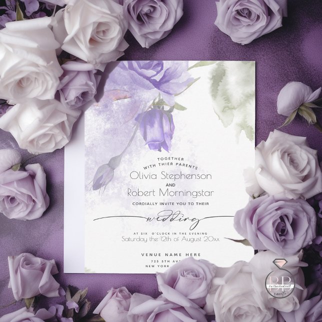 WEDDING  | Boho Watercolor Purple Rose Floral Invitation (Creator Uploaded)