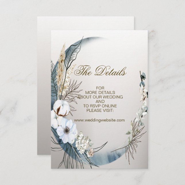 Wedding Boho White Orchid Flowers Blue Moon Party Enclosure Card (Front/Back)