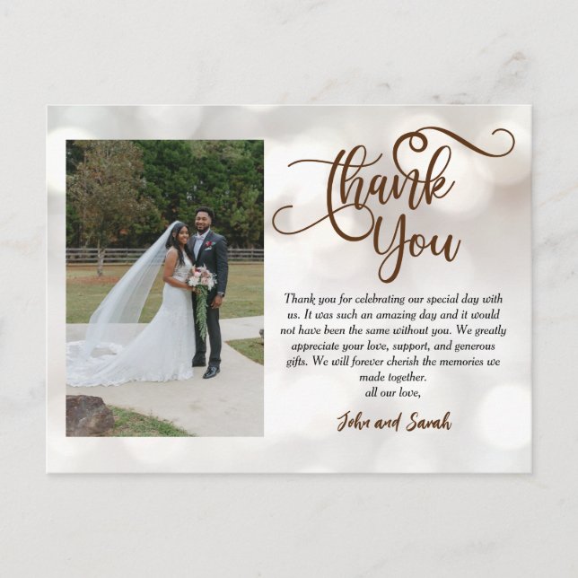 Wedding Bokeh Thank you note Postcard (Front)