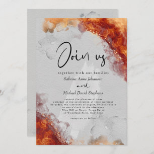 WEDDING   Bold Fiery Terracotta Alcohol Ink Invitation