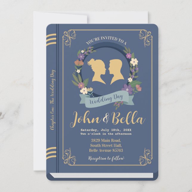 Wedding Book Library Theme Cover Chapter One Invitation (Front)