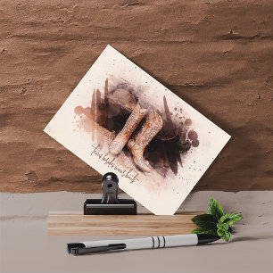 Wedding Boots By the Woodpile Watercolor Postcard