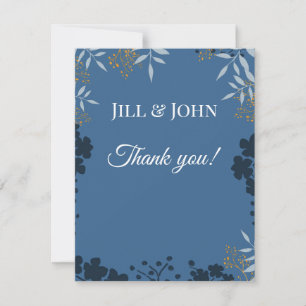 Wedding Botanical Blue Elegant Thank You Card