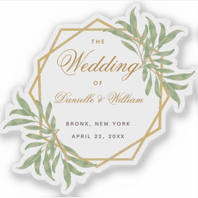 Wedding Botanical Geometric Gold Greenery Script  (Front)
