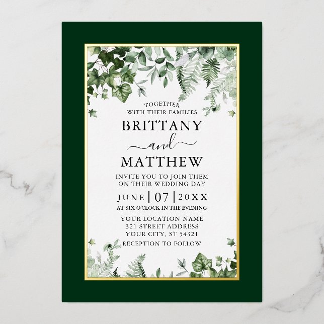 Wedding Botanical Greenery Ivy Sage Ferns Gold (Front)