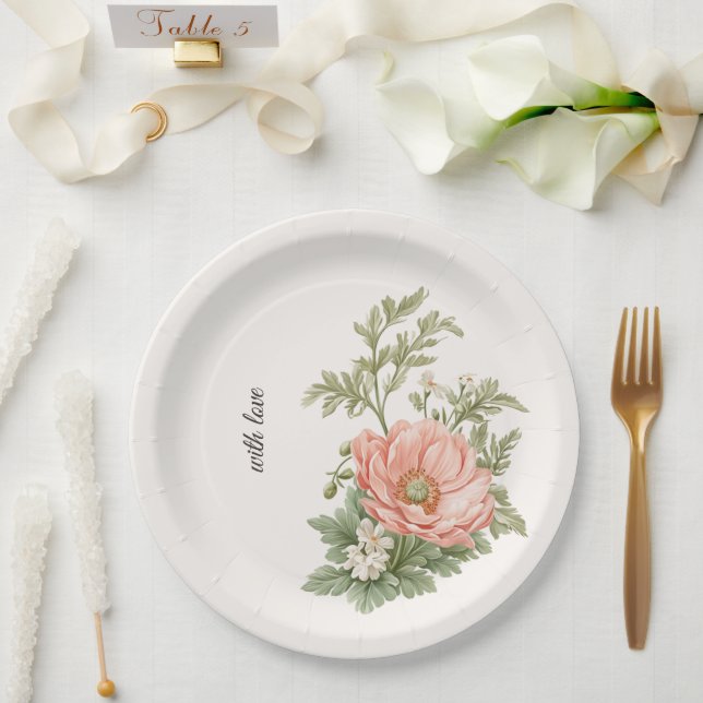 Wedding Botanical Vintage Poppies | Elegant Table  Paper Plate (Wedding)