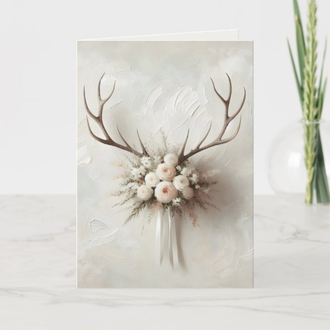 Wedding Bouquet and Deer Antlers Card (Front)