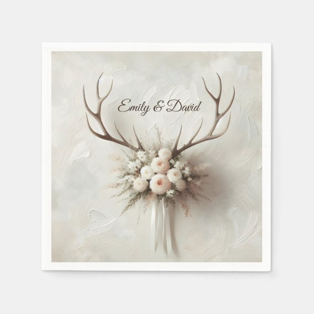 Wedding Bouquet and Deer Antlers Napkin (Front)