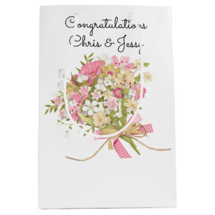 Wedding Bouquet of Flowers Add Names Pretty Medium Gift Bag