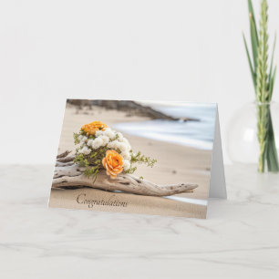 Wedding Bouquet On Beach Driftwood Card