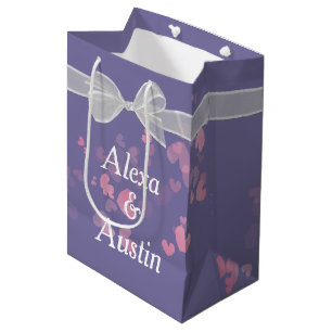 Wedding Bow On Purple With Hearts Medium Gift Bag