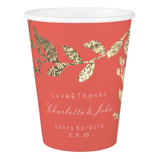 Wedding Bridal Floral Faux Gold Coral Garland Paper Cup