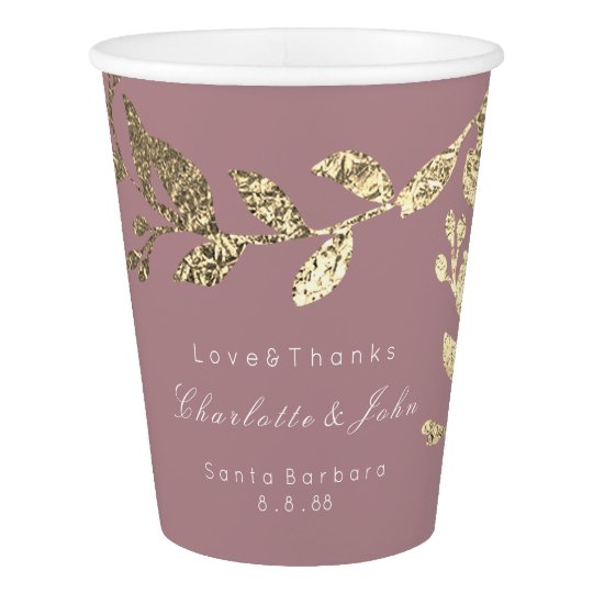Wedding Bridal Floral Faux Gold Red Bean Blush Paper Cup