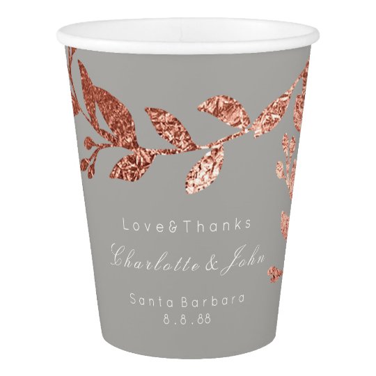 Wedding Bridal Floral Rose Gold Grey White Paper Cup
