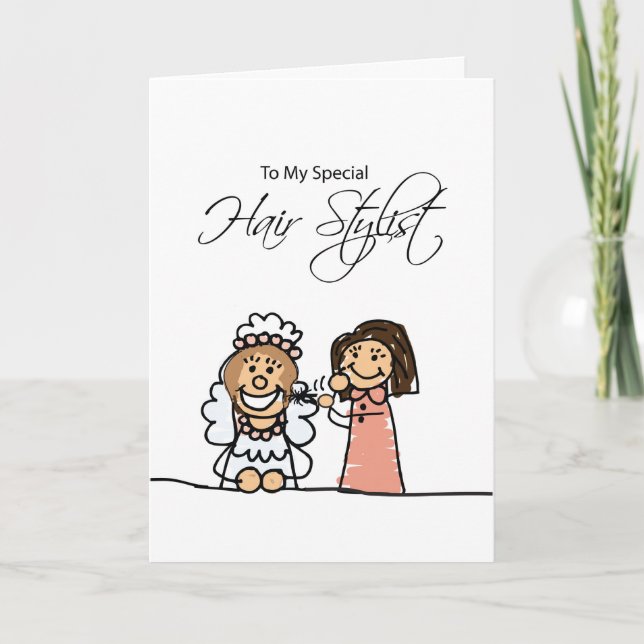 Wedding Bridal Hair Stylist Thank You, Stick Figur You Card (Front)