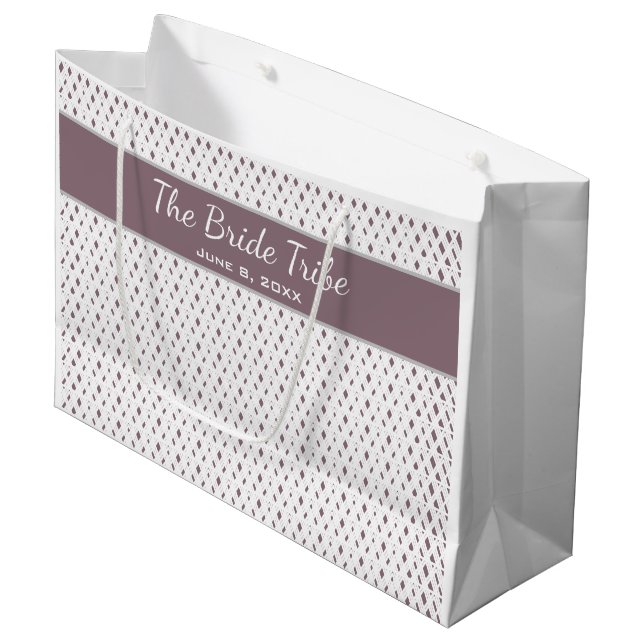 Wedding Bridal Party Custom White & Soft Grape Large Gift Bag (Front Angled)