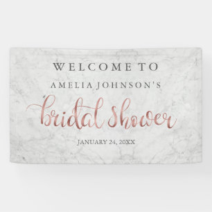 Wedding Bridal Shower Banner Marble Rose Gold