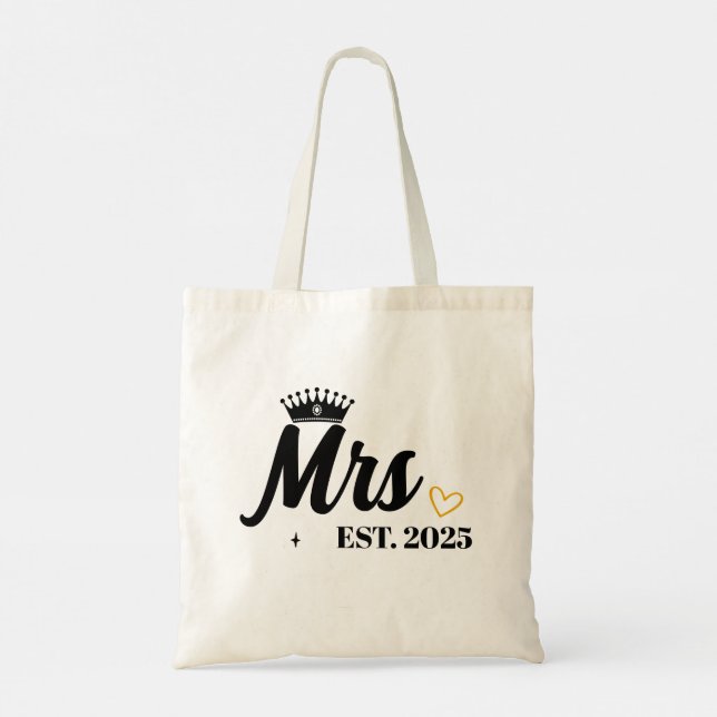 Wedding Bridal Shower Bride Custom Year Mrs Gift Tote Bag (Back)