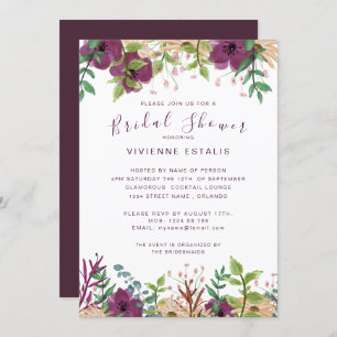 Wedding bridal shower burgundy floral border invitation