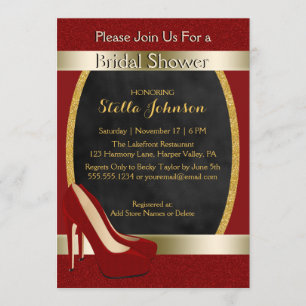 Wedding Bridal Shower   Chic Gold Red High Heels Invitation