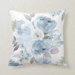 Wedding Bridal Shower Dusty Blue Watercolor Floral Cushion