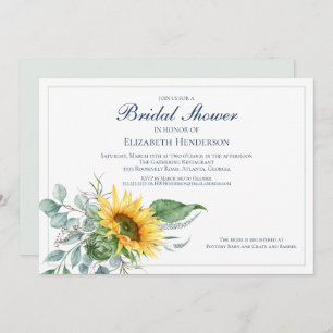 Wedding Bridal Shower Eucalyptus Sunflower  Invitation