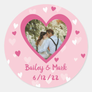 Wedding Bridal Shower Favour Custom Photo Hearts Classic Round Sticker