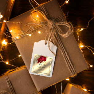 Wedding Bridal Shower Favour Red Floral Gold  Square Sticker