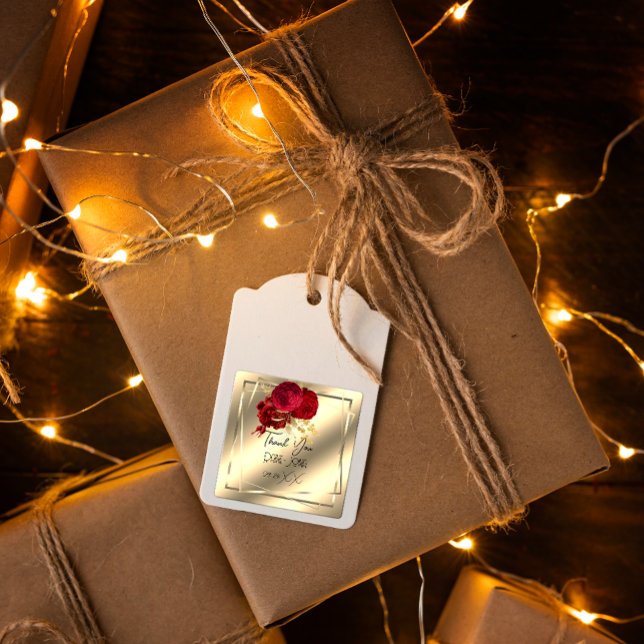 Wedding Bridal Shower Favour Red Floral Gold  Square Sticker (Creator Uploaded)