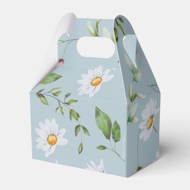 Wedding Bridal Shower Gabled Blue Daisy Favour Box (Front Side)
