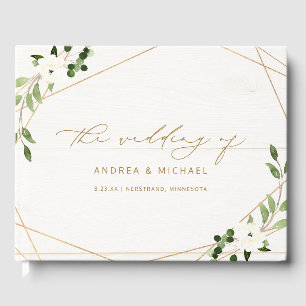 Wedding Bridal Shower Geometric Greenery Gold Guest Book