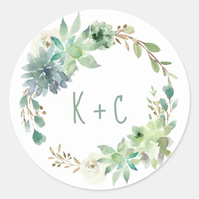Wedding Bridal Shower Succulents Cactus Watercolor Classic Round Sticker (Front)
