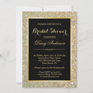 Wedding Bridal Shower Trendy Gold Glitter Sparkles Invitation