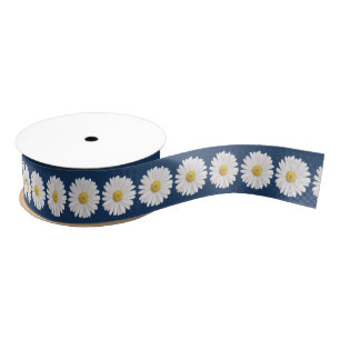 Wedding Bridal Shower White Yellow Shasta Daisy Grosgrain Ribbon