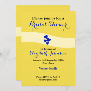 Wedding bridal shower yellow and blue with hearts invitation