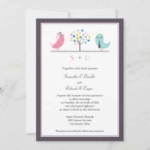 Wedding Bride and Groom Birds Flat Invitation