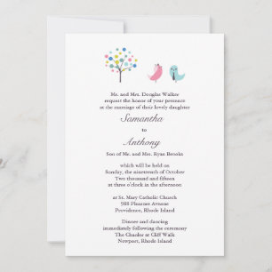 Wedding Bride and Groom Birds Flat Invitation