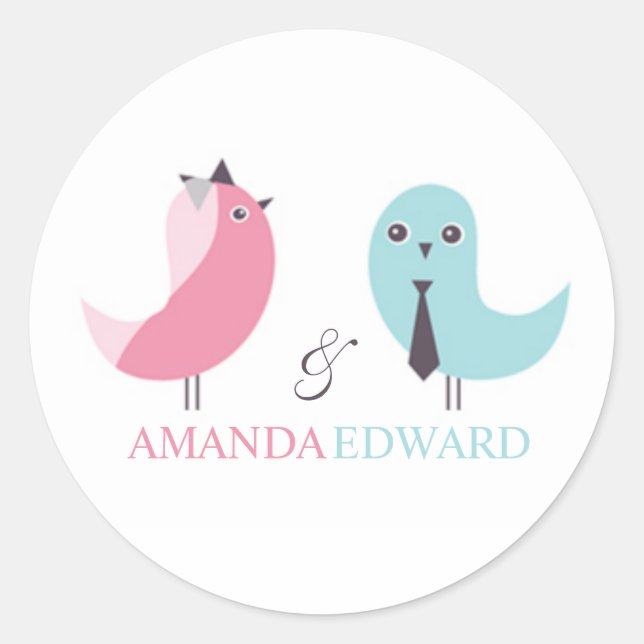 Wedding Bride and Groom Birds Sticker (Front)