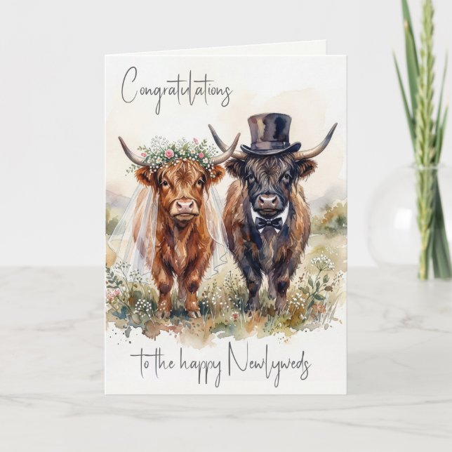 Wedding Bride and Groom Highland Cows Card (Front)