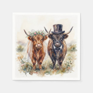 Wedding Bride and Groom Highland Cows Napkin