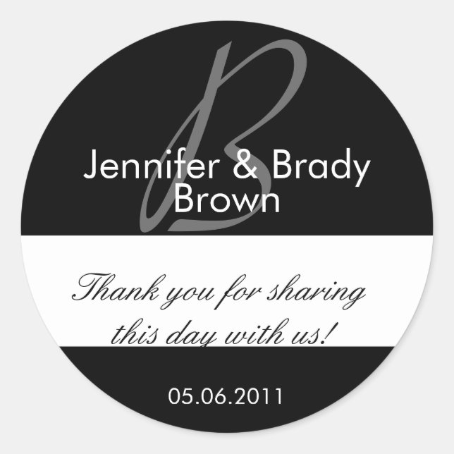 Wedding Bride and Groom Monogram B Favour Sticker (Front)