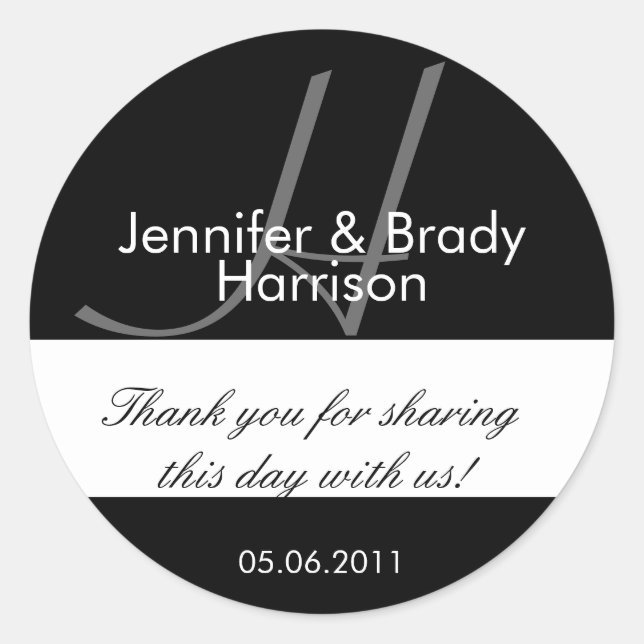 Wedding Bride and Groom Monogram H Favour Sticker (Front)