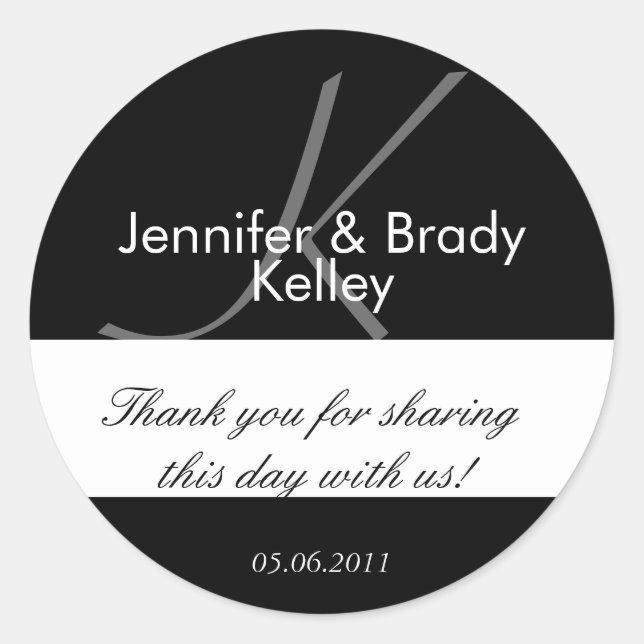 Wedding Bride and Groom Monogram K Favour Sticker (Front)