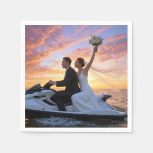 Wedding Bride and Groom on a Jet Ski Napkin