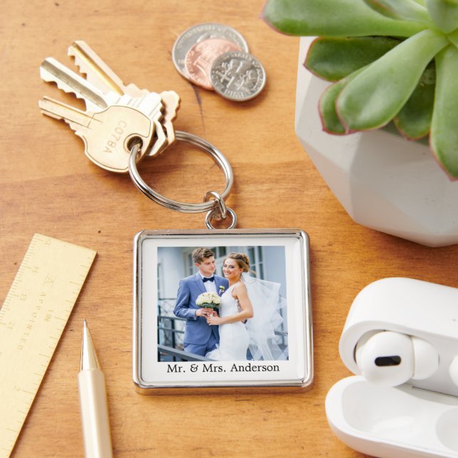 Wedding Bride and Groom Photo Key Ring (Desk)