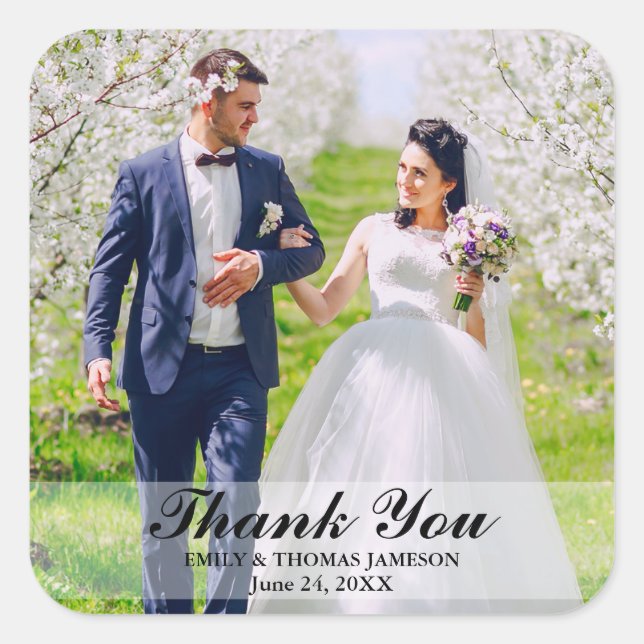 Wedding Bride and Groom Photo Thank You Stickers S (Front)