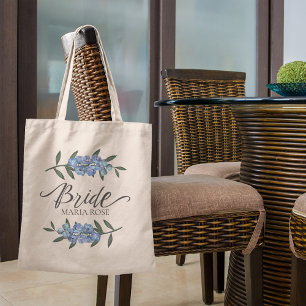 Wedding Bride Blue Botanical Floral Personalised Tote Bag